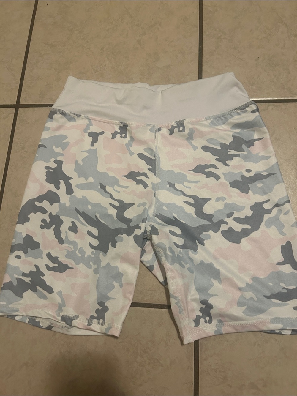 Amazon Women’s High-Waist Camo Bike Shorts - White, Light Pink, Light Gray